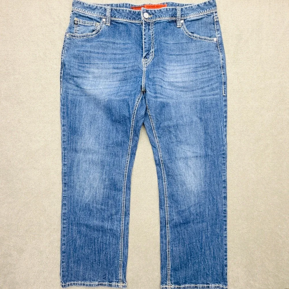 Rock & Roll Double Barrel Cotton Blend Mens Sz 42x32 Blue Jeans Western Bootcut